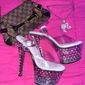 NIB NWT Pleaser 8” rhinestone clear perspex diamond platform heels